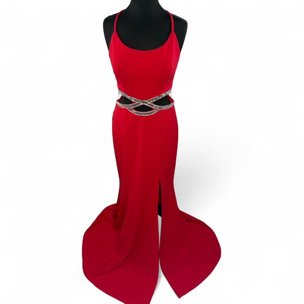 NWT Speechless Red Rhinestone Cutout‎ Gown – Size XL 13 Formal Prom Dress Y2K